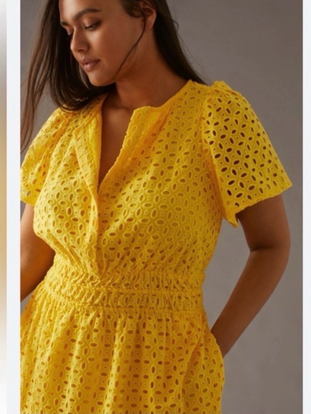 Anthropologie Yellow Eyelet Mini Dress 2X
